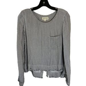 Cloth & Stone Gray White Striped Linen Blend Back Cross Tie Relaxed Fit Top XS